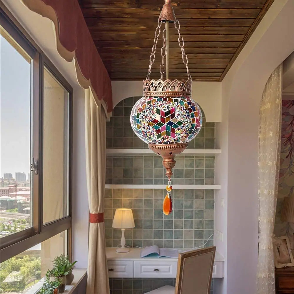 suspension turque en verre mosaïque artisanale décoration méditerranéenne - vue 5 sur 27