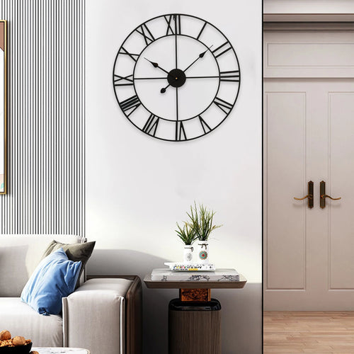 horloge murale vintage en métal silencieuse avec chiffres romains