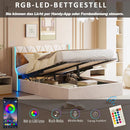 160x200 storage bed with slatted base, Bedside wing lights, Double bed，Hydraulic type, velvet fabric, beige