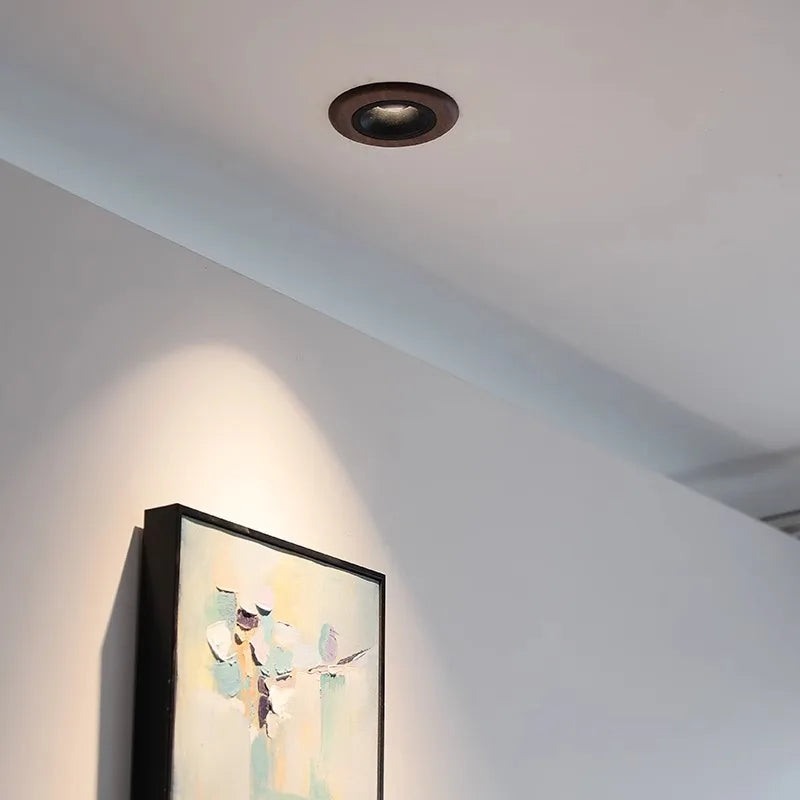 COD LED Recessed Lighting 5.11 Inch Walnut Wooden, Modern Wabi-Sabi, Wall Wash Downlight for Living Room, Bedroom, Dining, Study - vue 3 sur 7
