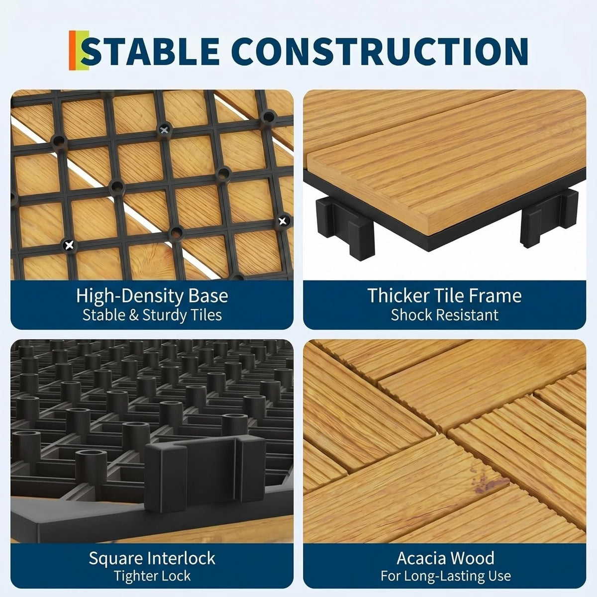 Dalles terrasse bois acacia clipsables 305mm interieur exterieur - vue 7 sur 8