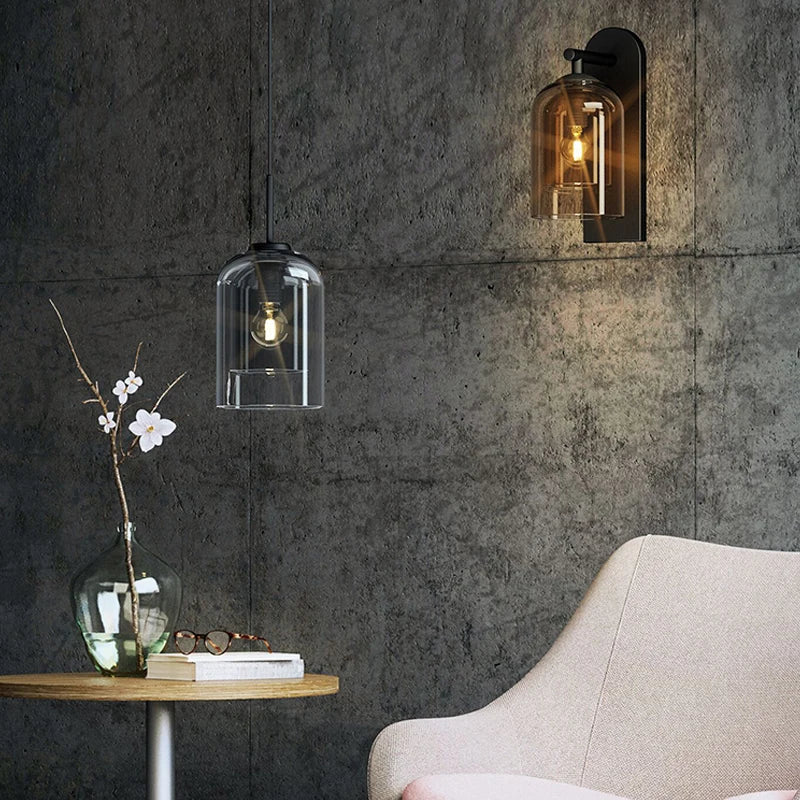 applique murale suspendue scandinave postmoderne en double verre - vue 3 sur 10