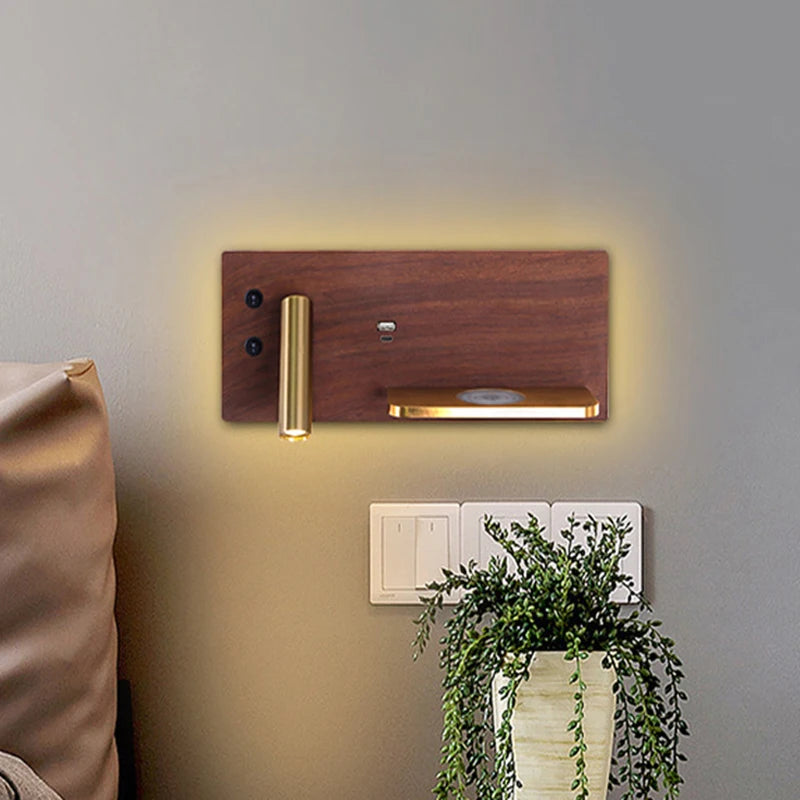 USB LED charge sans fil applique murale or luxe lecture applique murale maison hôtel chambre salon multi-fonction avec interrupteur - vue 11 sur 13