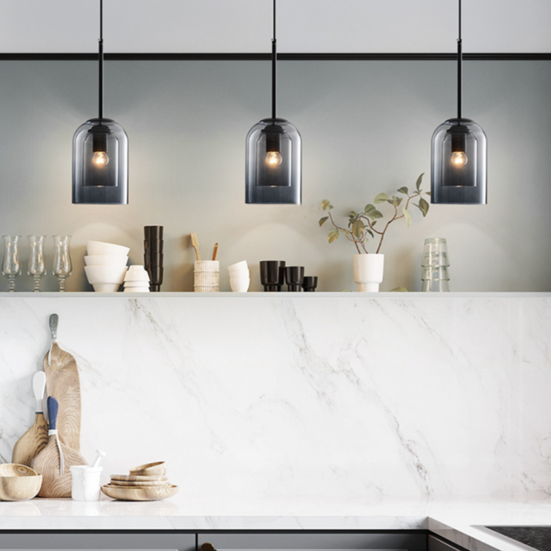 Suspension design tube arrondi double verre fumé