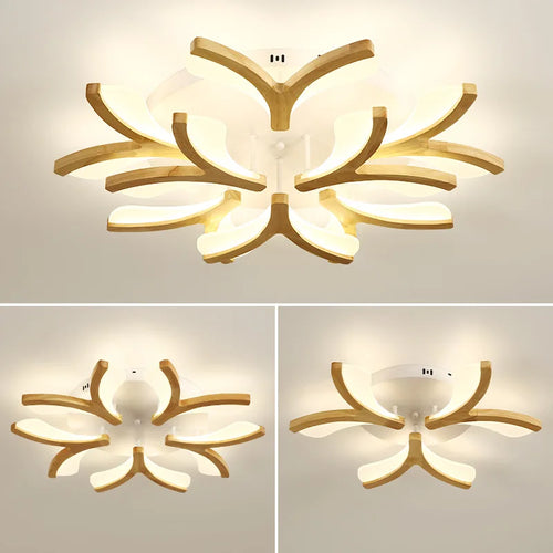 LED-Deckenleuchte nordisch aus Massivholz einfach modern - vue 7 sur 10