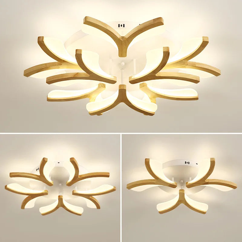 LED-Deckenleuchte nordisch aus Massivholz einfach modern - vue 6 sur 10