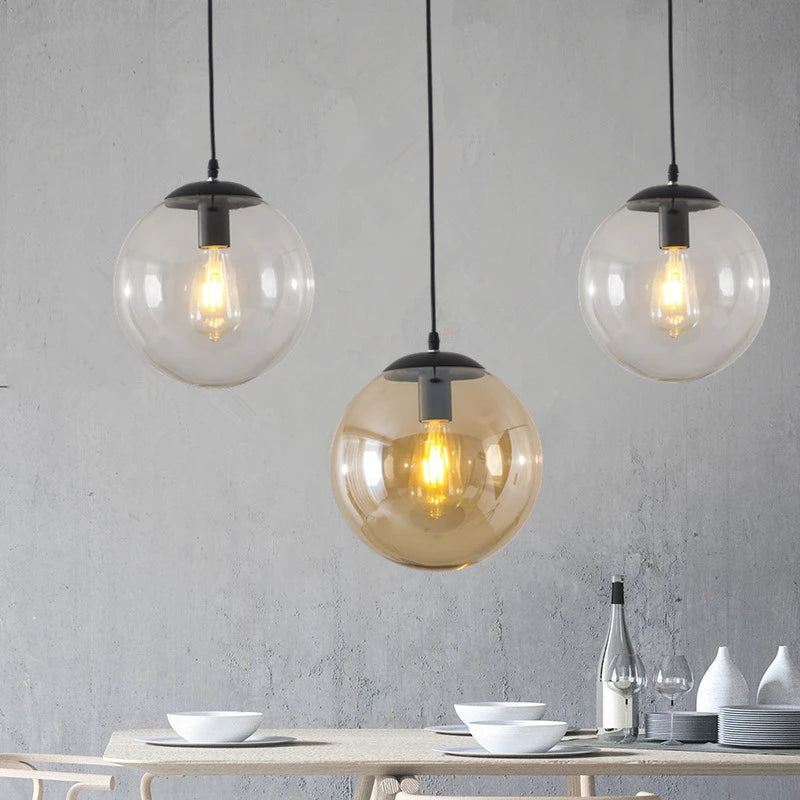 boule de verre suspension lumières rétro loft industriel led suspension - vue 2 sur 10