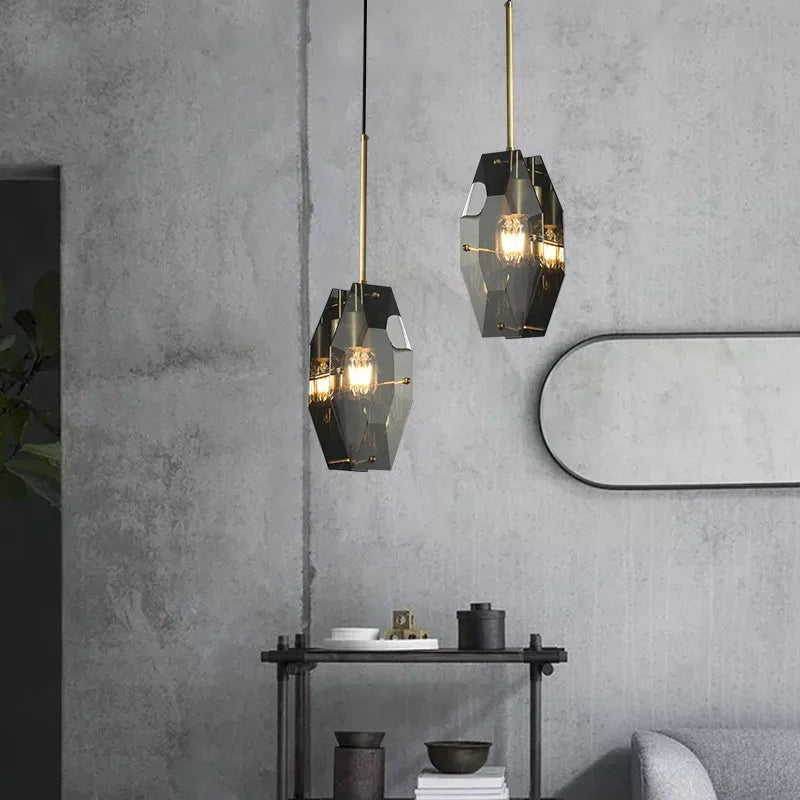 lustre nordique en cuivre et verre créatif simple - vue 6 sur 8