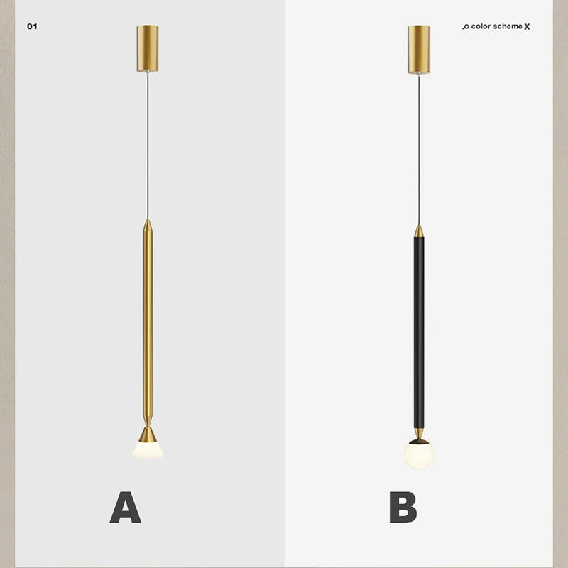 suspension créative simple avec long câble en verre et aluminium