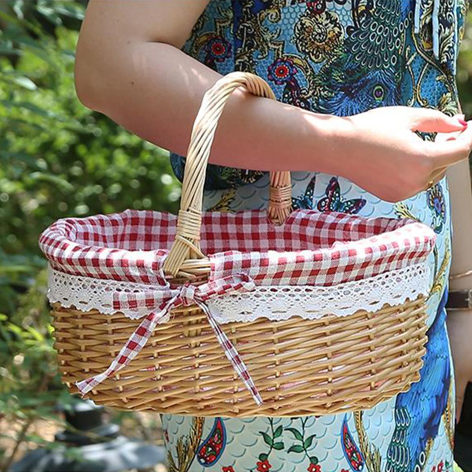 panier de pique-nique en osier grand modèle avec poignée décoratif et pratique - vue 4 sur 8