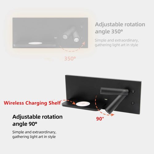 Tokili Applique murale LED avec chargeur USB et sans fil
