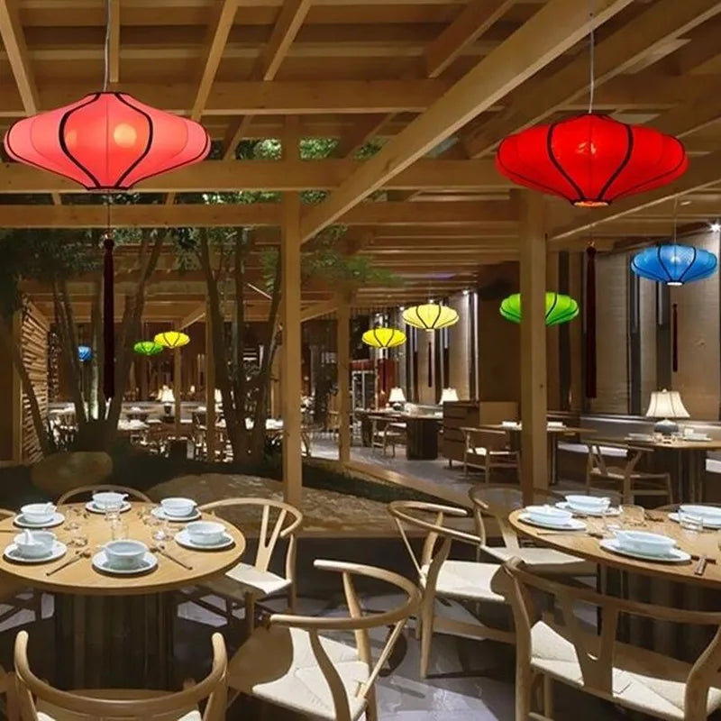 lustre en tissu chinois pour restaurants et hôtels - vue 6 sur 11
