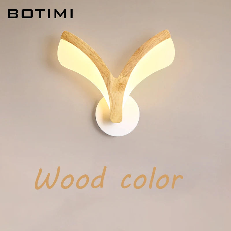 Applique murale LED en bois avec Base en métal blanc
