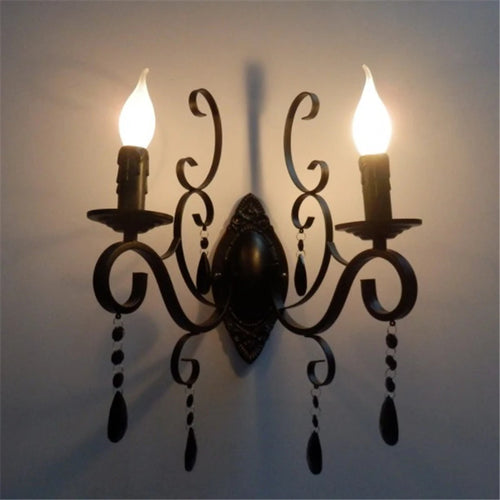 applique murale vintage en métal et cristal à double tête
