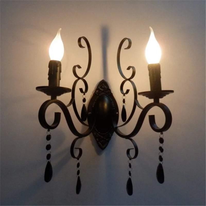 applique murale vintage en métal et cristal à double tête - vue 4 sur 6