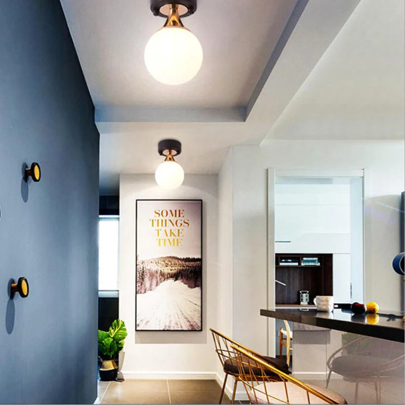 Plafonnier moderne boule nordique simple plafond moderne à LEDs lampe porche allée lumières foyer balcon vestiaire - vue 5 sur 6