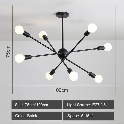 Moderner LED-Kronleuchter im industriellen Sputnik-Design für kreatives Wohnambiente
