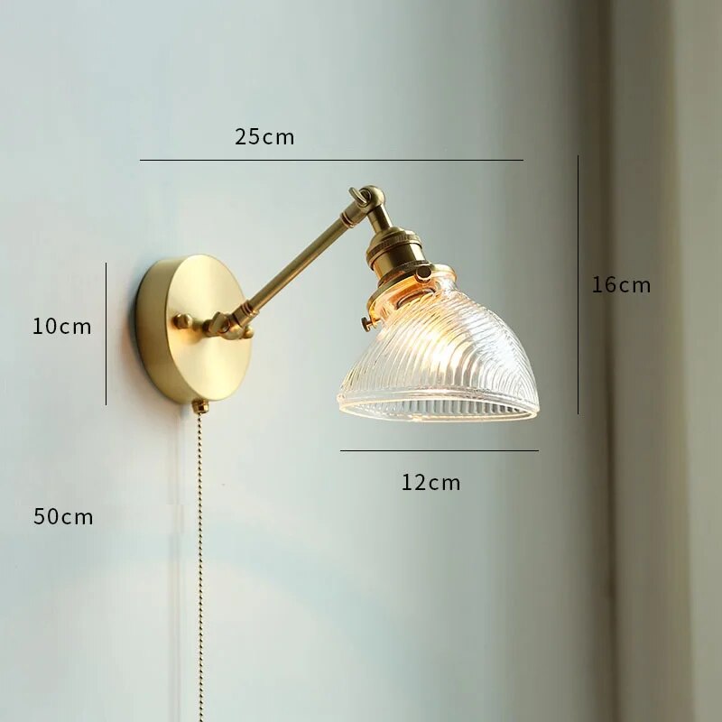 Moderne LED-Wandleuchte Glas Zugschalter Nordisch Messing - vue 16 sur 23