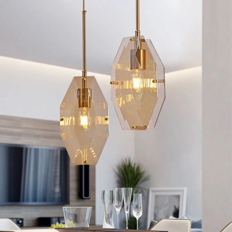 lustre nordique en cuivre et verre créatif simple - vue 5 sur 8
