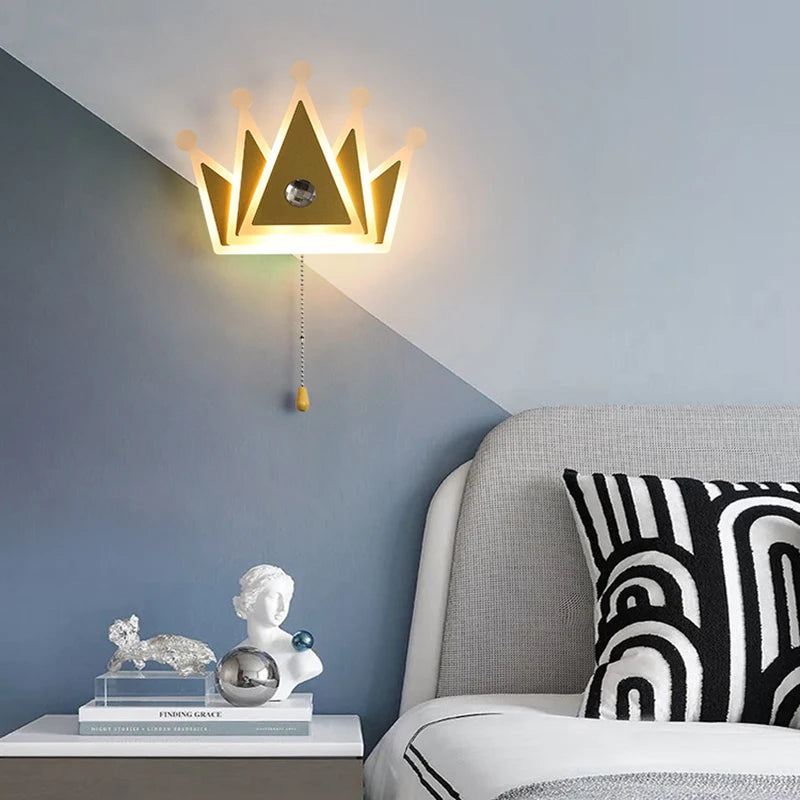 applique murale couronne dessin animé avec télécommande pour enfants filles
