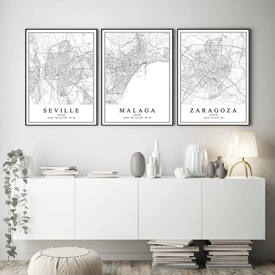 carte artistique des villes espagnoles pour décoration intérieure - vue 3 sur 12