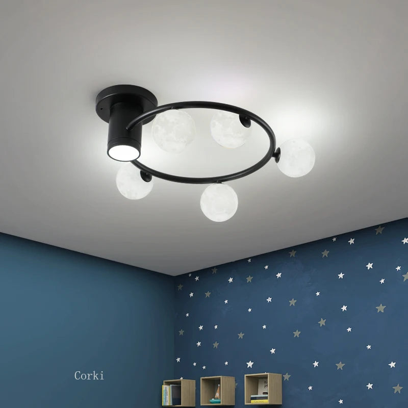 plafonnier design en métal noir doré boule blanche pour intérieur moderne - vue 5 sur 18