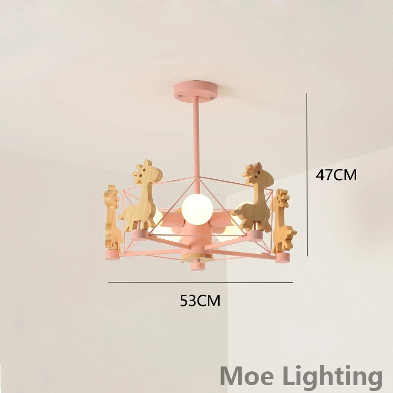 Pendelleuchte Giraffe aus Holz mit LED für Kinder