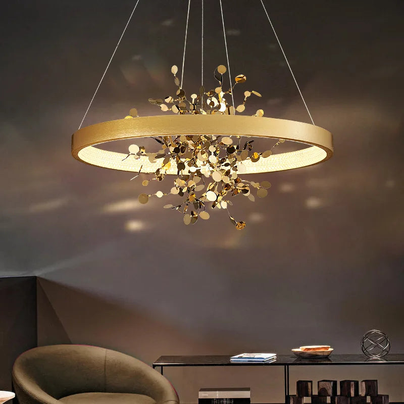 lustre led de luxe moderne en cuivre pour hôtel - vue 5 sur 8