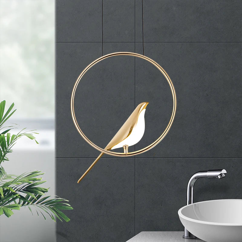 Moderne LED-Pendelleuchte Vogel Fantasie vergoldet höhenverstellbar - vue 4 sur 18