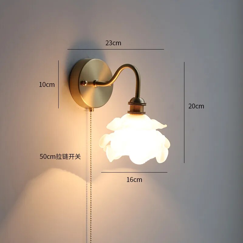Moderne LED-Wandleuchte Glas Zugschalter Nordisch Messing - vue 21 sur 23