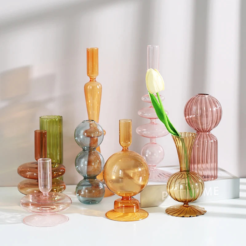 Nordic Glass candle holders, romantic Dinner home decoration, candlestick for birthday wedding, candle holder portavelas decor