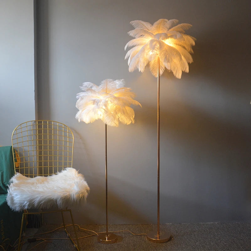 lampadaire nordique en plumes d'autruche avec éclairage led - vue 3 sur 12