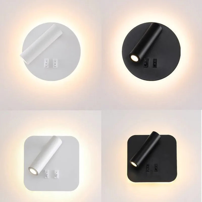 applique murale noir et blanc Led minimaliste lampe de chevet chambre hôtel avec interrupteur de projecteur Applique murale déco pour la maison