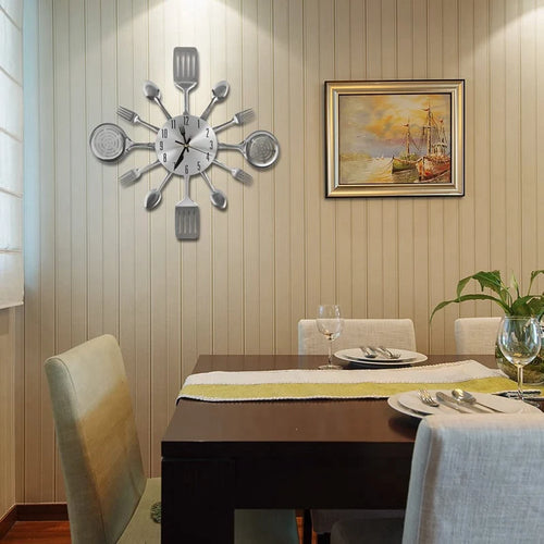 Large Kitchen Wall Clocks with Spoons and Forks,Great Home Decor and Nice Gifts,Wall Clock Creativ Tableware Wall Clock - vue 4 sur 7