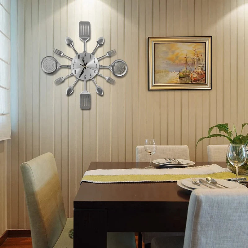 Large Kitchen Wall Clocks with Spoons and Forks,Great Home Decor and Nice Gifts,Wall Clock Creativ Tableware Wall Clock - vue 3 sur 7