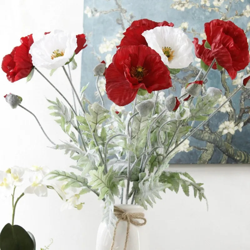 grande branche de fleurs artificielles pavot pour décoration printemps - vue 2 sur 9