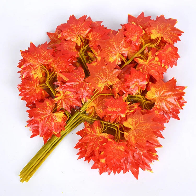 lot de 12 feuilles d'érable artificielles pour décoration d'automne - vue 14 sur 19