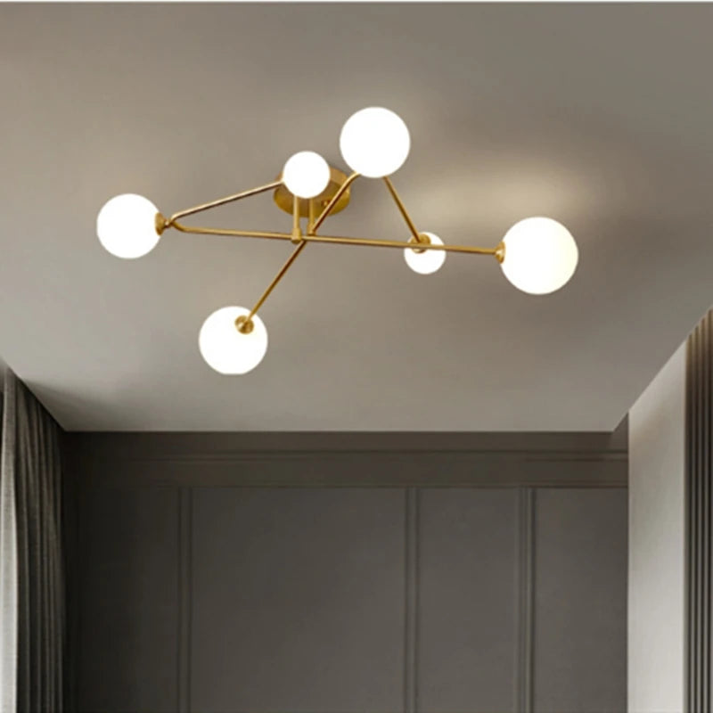 plafonnier moderne en verre doré design nordique élégant intérieur décoratif - vue 3 sur 9