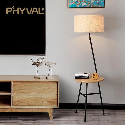 Lampadaire Nordique bois sur pied tissu interrupteur