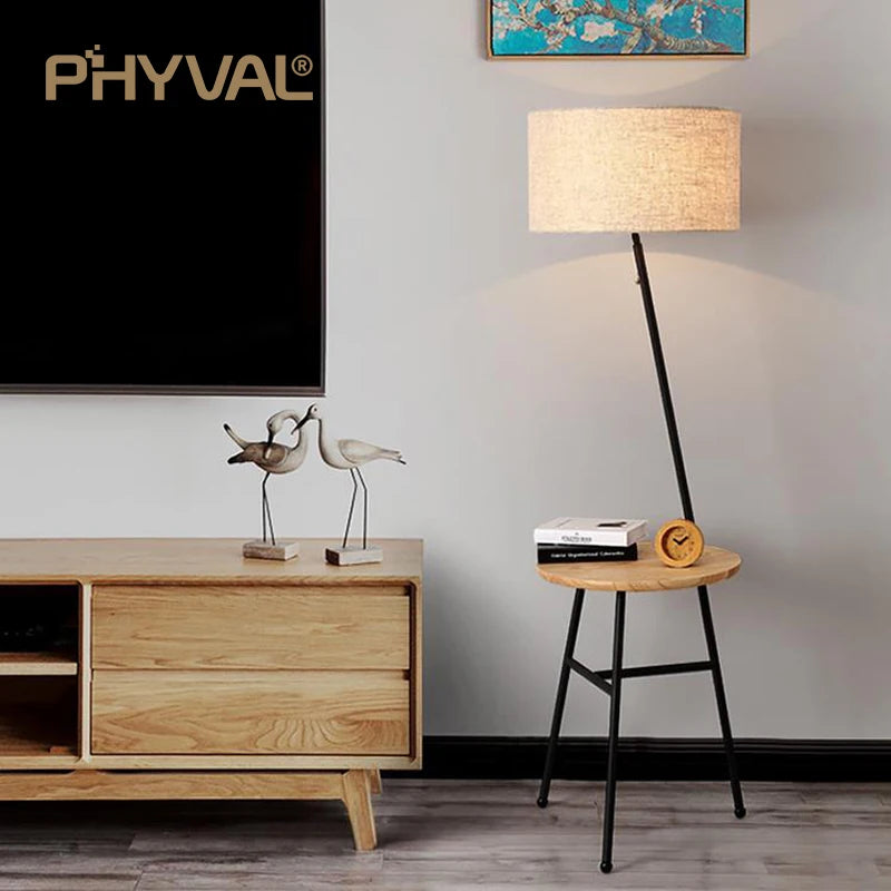 Lampadaire Nordique bois sur pied tissu interrupteur - vue 5 sur 17
