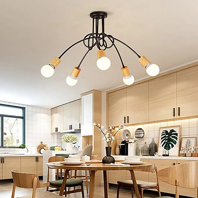 lustre vintage en fer avec 3/5 prises éclairage nordique moderne