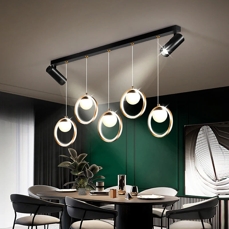 lustre led moderne nordique petit cercle avec spots - vue 2 sur 10