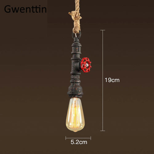 Vintage Pendelleuchte im Steampunk-Stil aus Industrierohren und Hanfseil - vue 11 sur 11