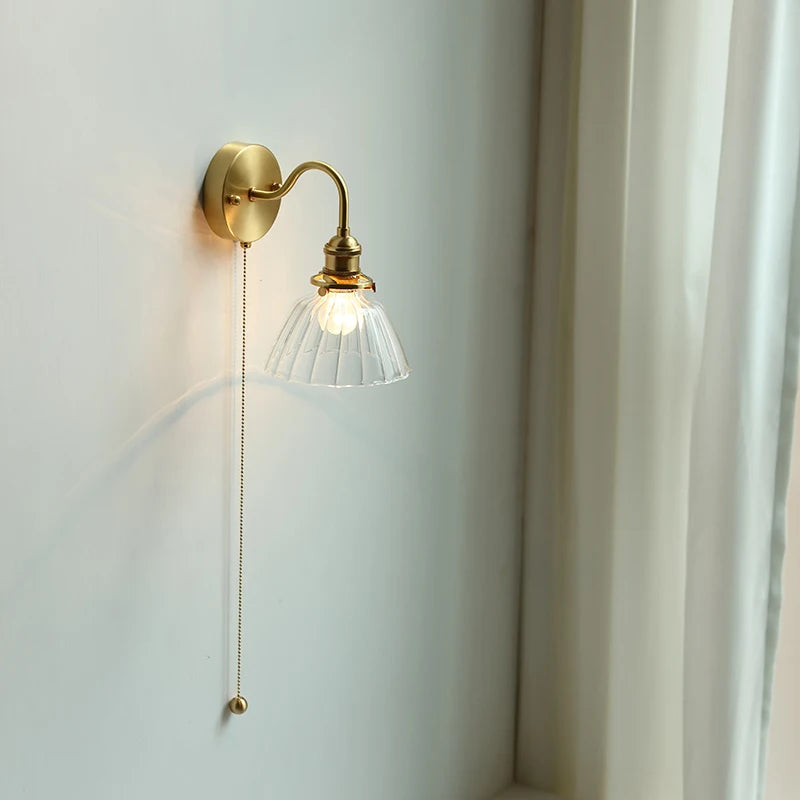 applique murale nordique moderne LED lampe à côté de l'interrupteur à chaîne chambre salle de bain miroir escalier lumière verre cuivre - vue 5 sur 23
