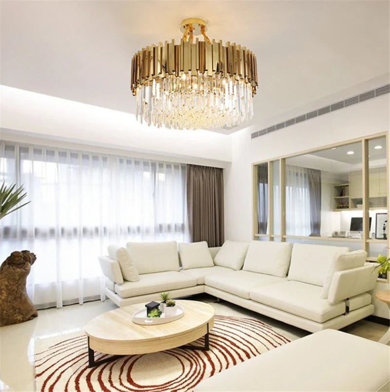 lustre moderne en cristal avec grande suspension à led - vue 4 sur 15
