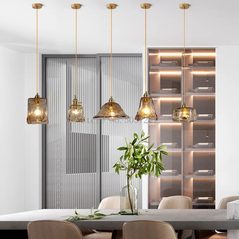 lampe suspendue en laiton verre led style nordique japonais - vue 3 sur 13