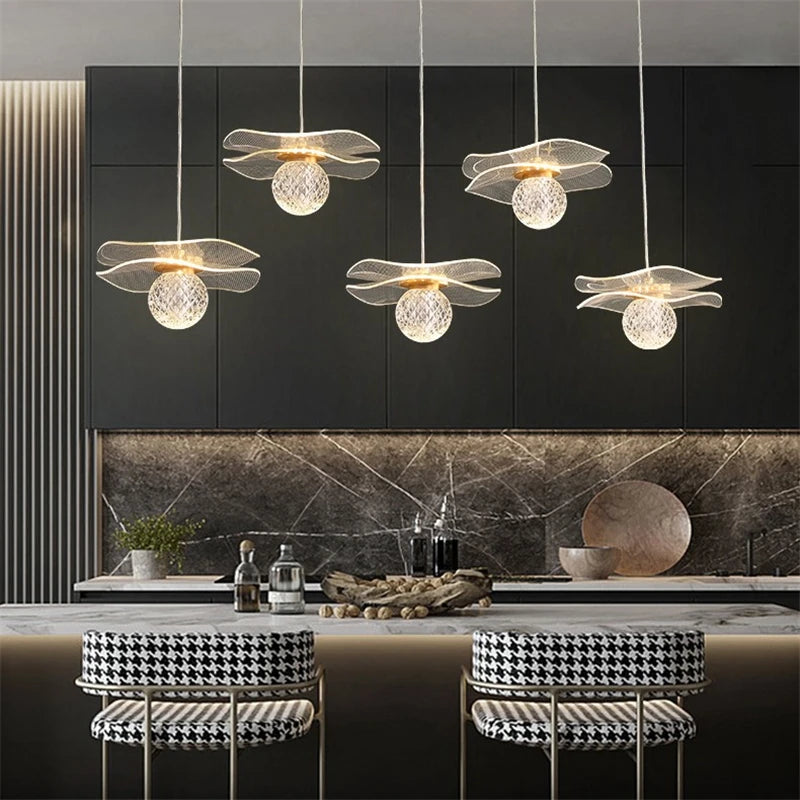 lustre moderne en acrylique et cuivre led feuille de lotus - vue 4 sur 18