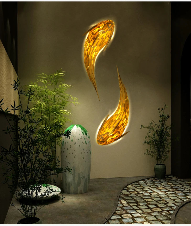 plafonnier baleine Style japonais en bois massif dauphin Restaurant asiatique Hotpot boutique lampe carpe poisson applique décorative - vue 5 sur 9