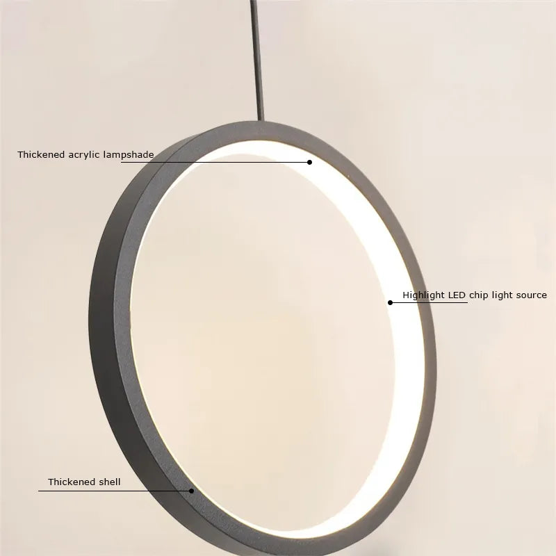 Anneau Lampes Suspendues Chambre Salon Suspension Éclairage Intérieur Lampe De Chevet Restaurant Bar Blanc Noir LED Lampes Industrielles - vue 7 sur 12
