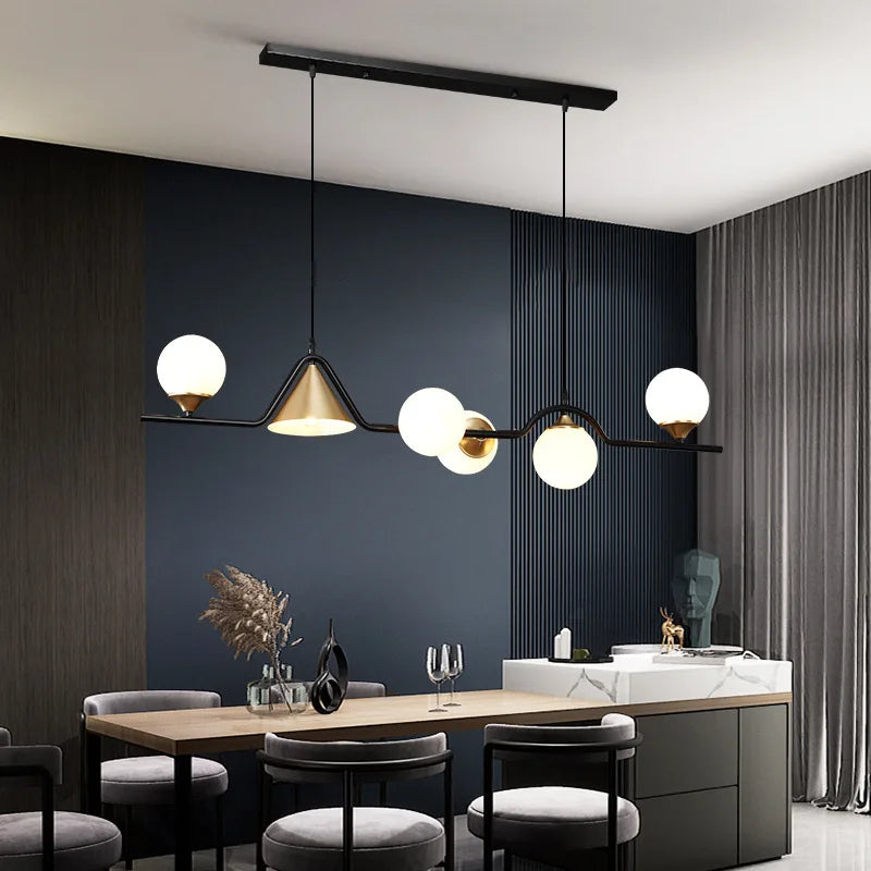 lustre rustique nordique en verre et fer noir décoratif - vue 4 sur 9
